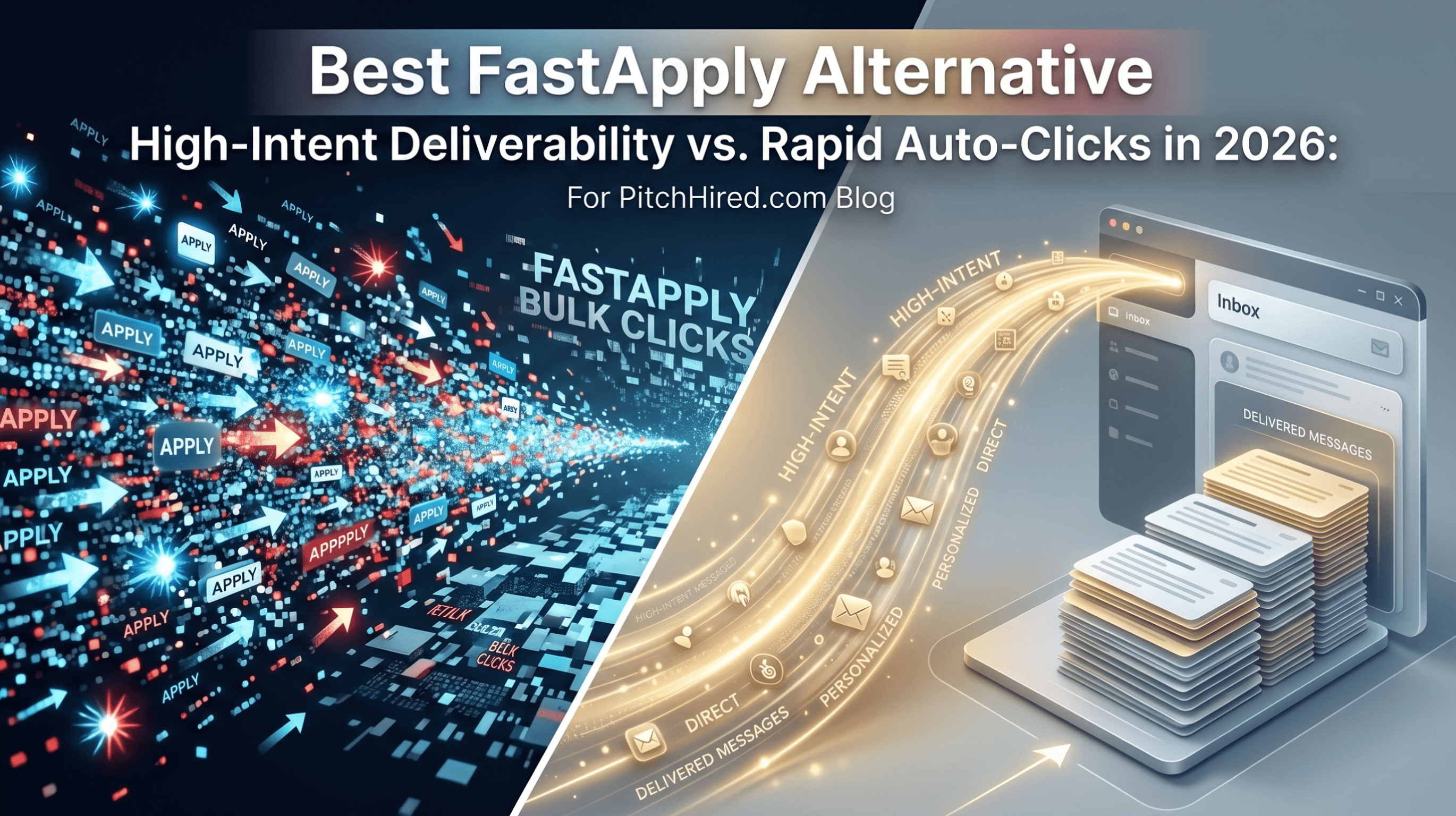 Comparison of FastApply high-volume portal auto-fill triggering ATS filters versus PitchHired direct Gmail outreach to a verified hiring manager inbox