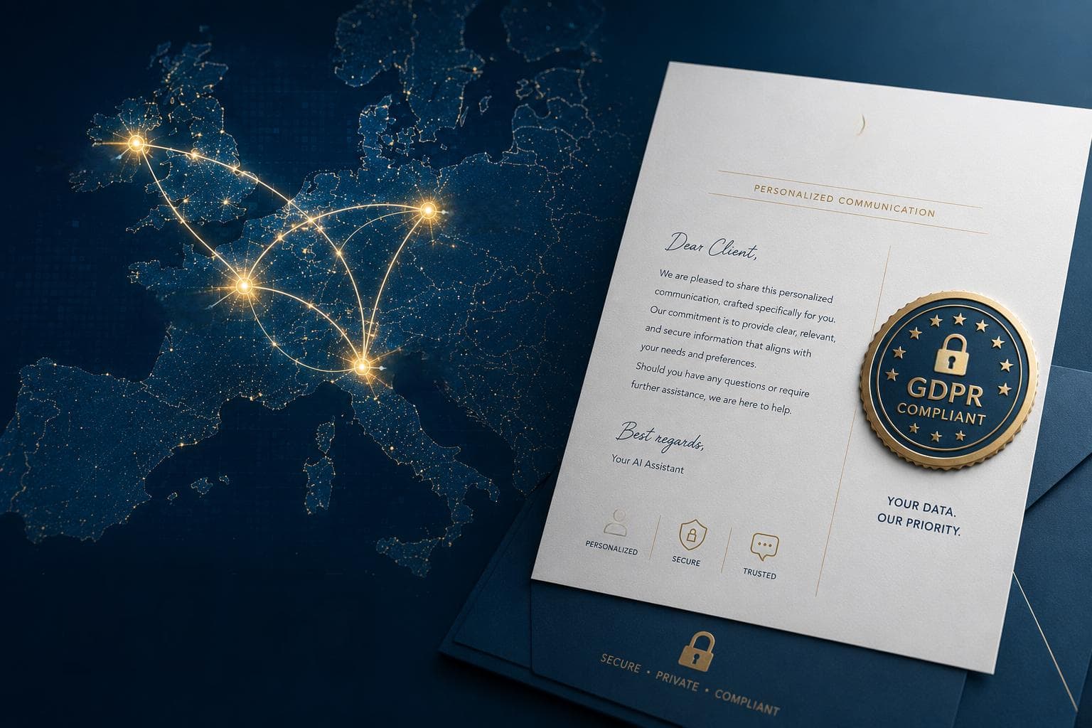 Map of Europe highlighting professional job outreach etiquette and GDPR-conscious hiring manager email versus high-volume US-style application blasts
