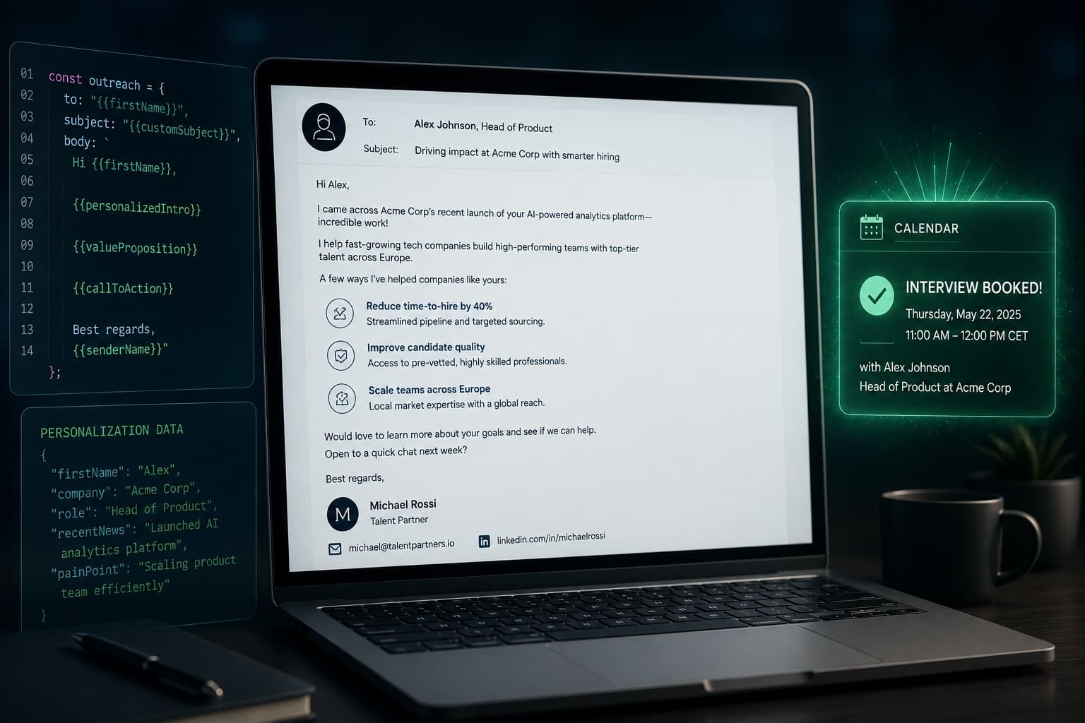 Technical professional writing a precise cold email recruiter pitch with structured sections that improve response rates