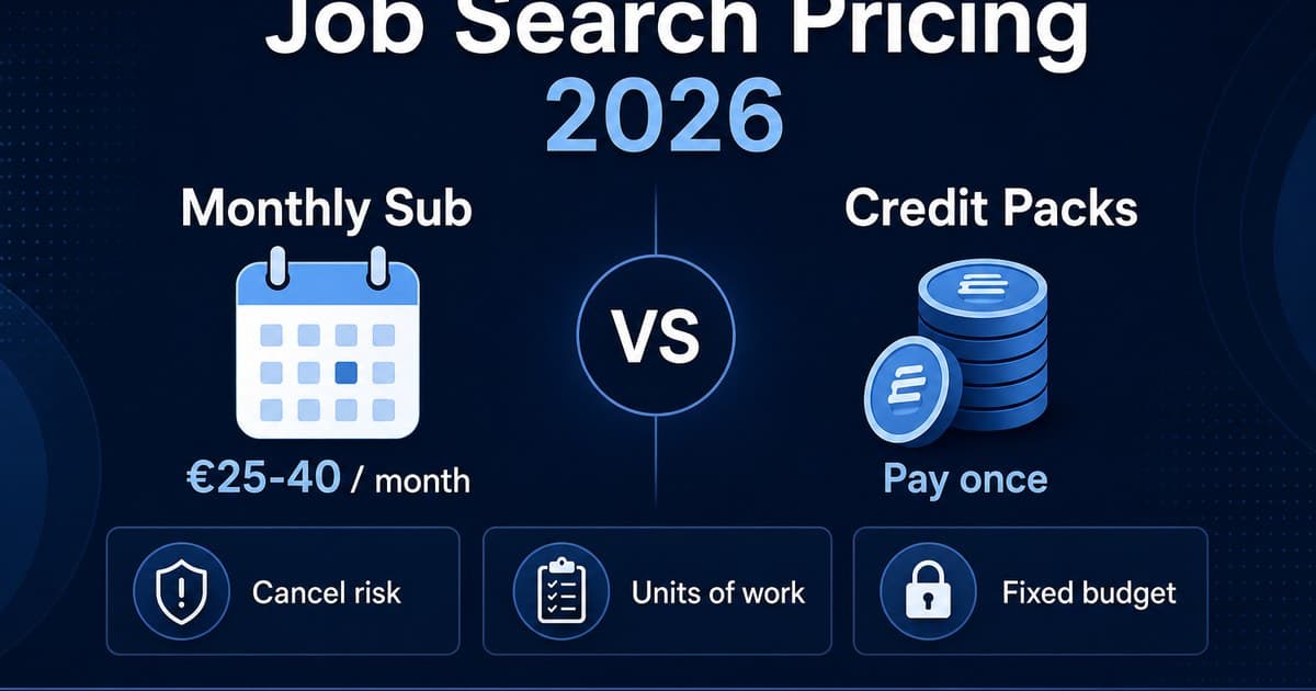 Job search tool pricing 2026 infographic comparing monthly subscriptions with one-time credit packs